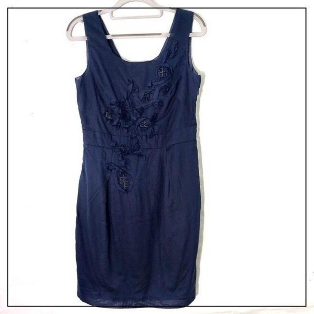 Ann Taylor Loft Dress Women 2 Blue Rosette Fit Flare‎ Wedding Guest Cottagecore